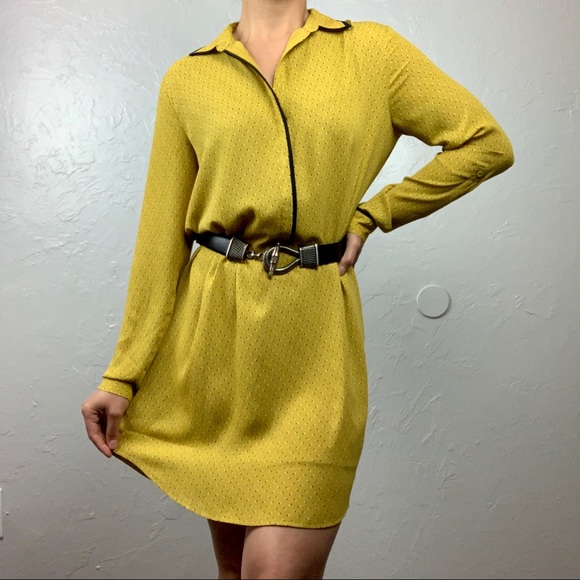 LOFT Dresses & Skirts - Loft mustard long sleeve shirt dress sz Small